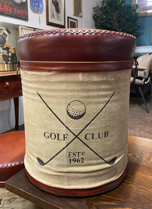 Leather & canvas 'Golf Club' seat / stool