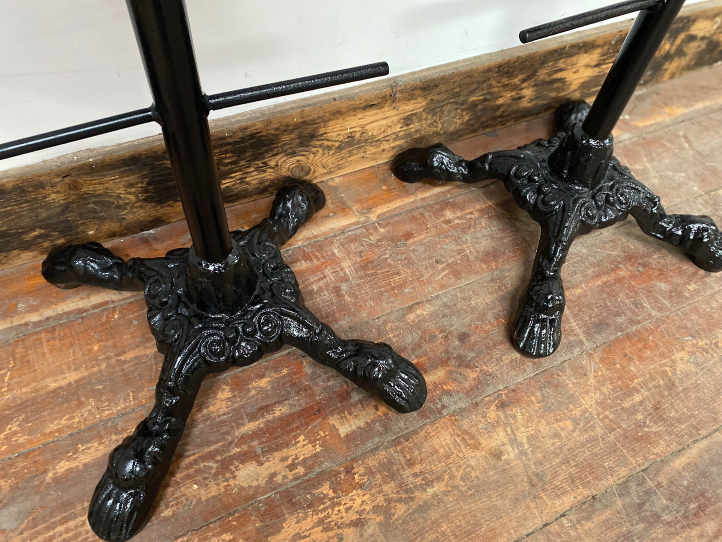 3 tartan bar stools with cast iron bases