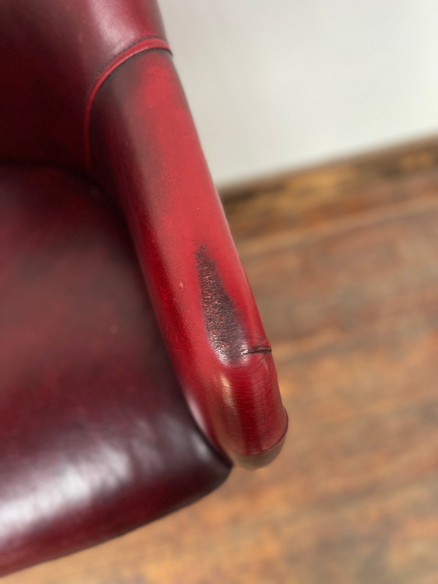 Shabby chic red leather chair